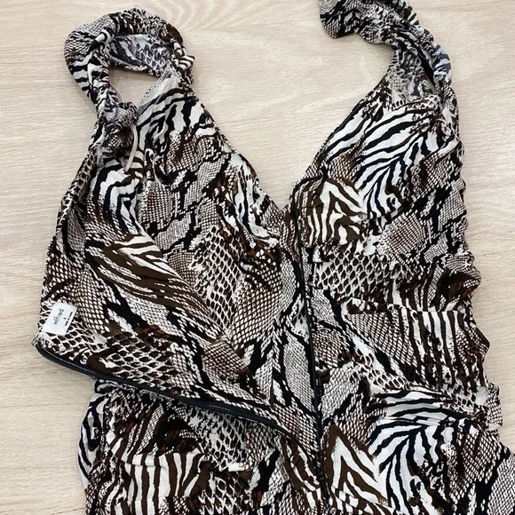 Wilfred By Aritzia  Brown amp White MultiAnimal Print Ruched Bodycon Dress - Picture 6 of 6